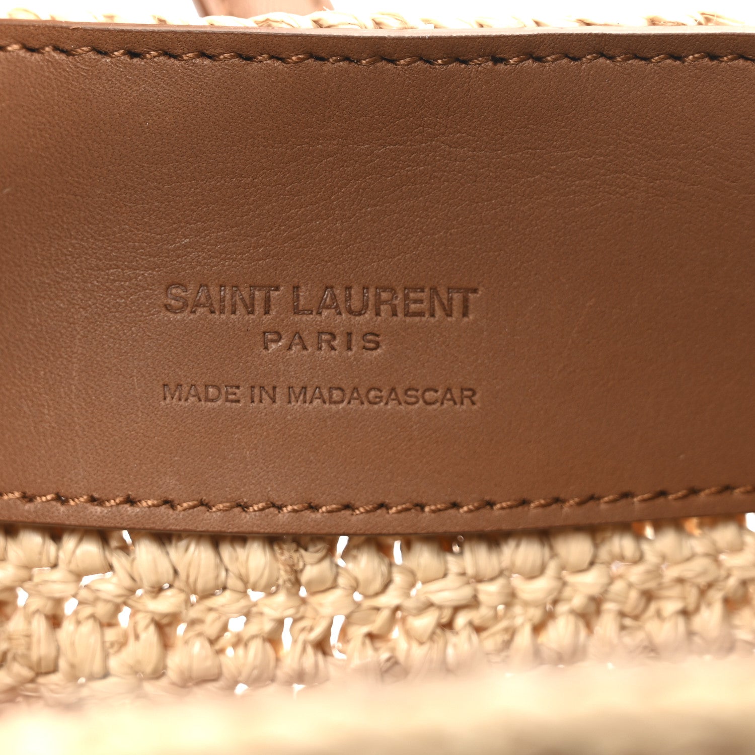 Saint Laurent Raffia Vegetable Tanned Calfskin Le 37 Mini Bucket Bag Natural Brick 6 of 9