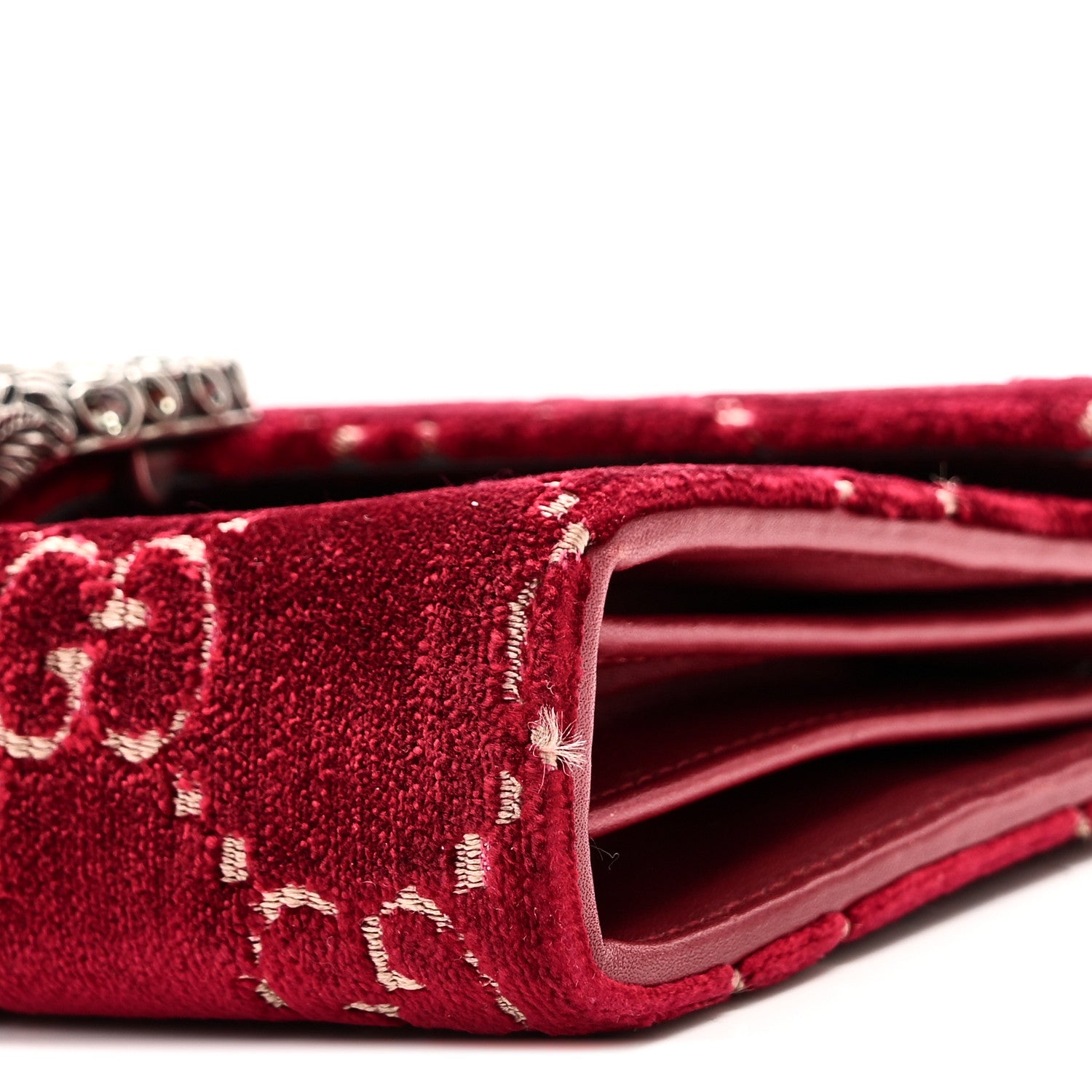 Gucci Velvet GG Monogram Mini Dionysus Chain Wallet Red Cipria 10 of 10