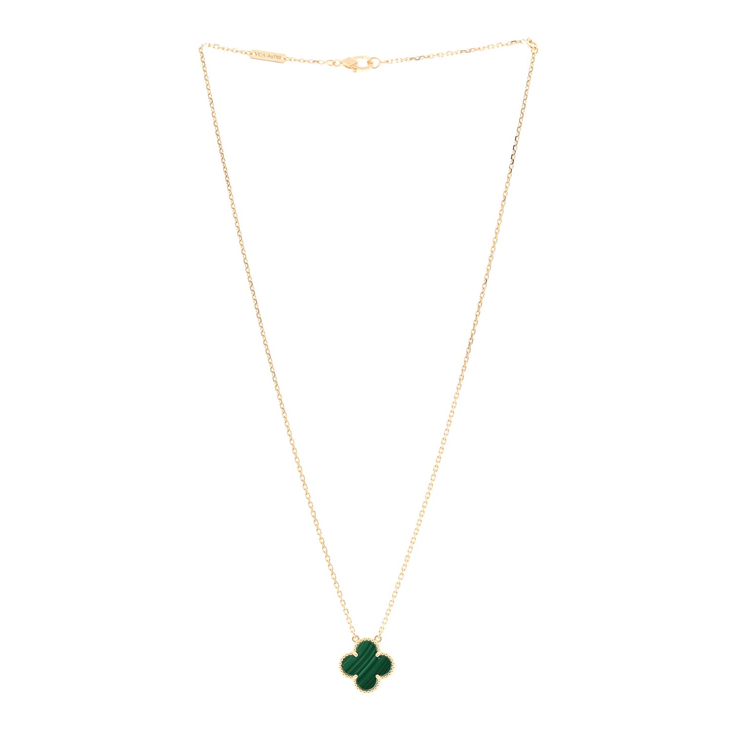 18K Yellow Gold Malachite Vintage Alhambra Pendant Necklace