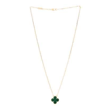 Van Cleef & Arpels 18K Yellow Gold Malachite Vintage Alhambra Pendant Necklace 3 of 6