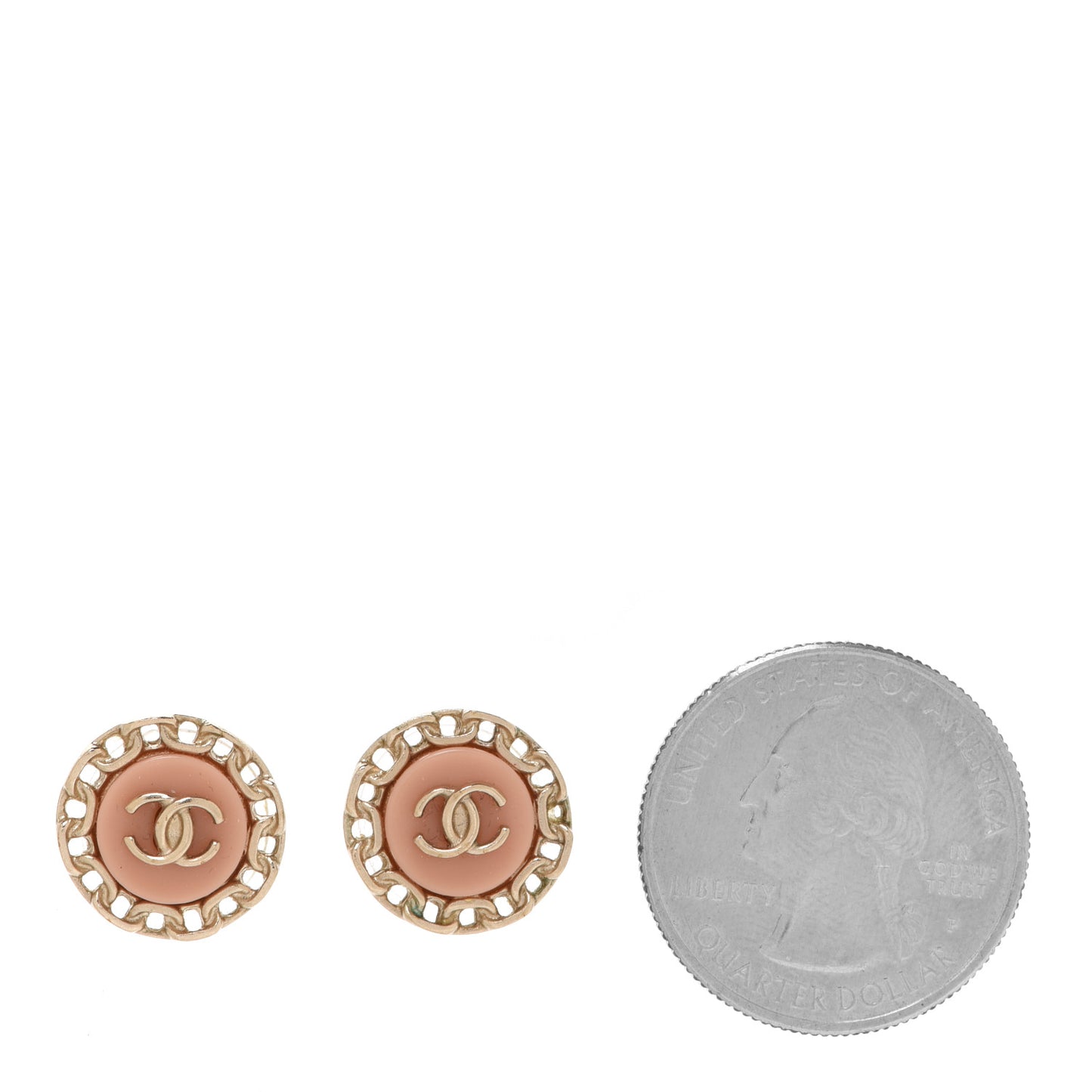Resin Chain CC Round Earrings Gold Pink