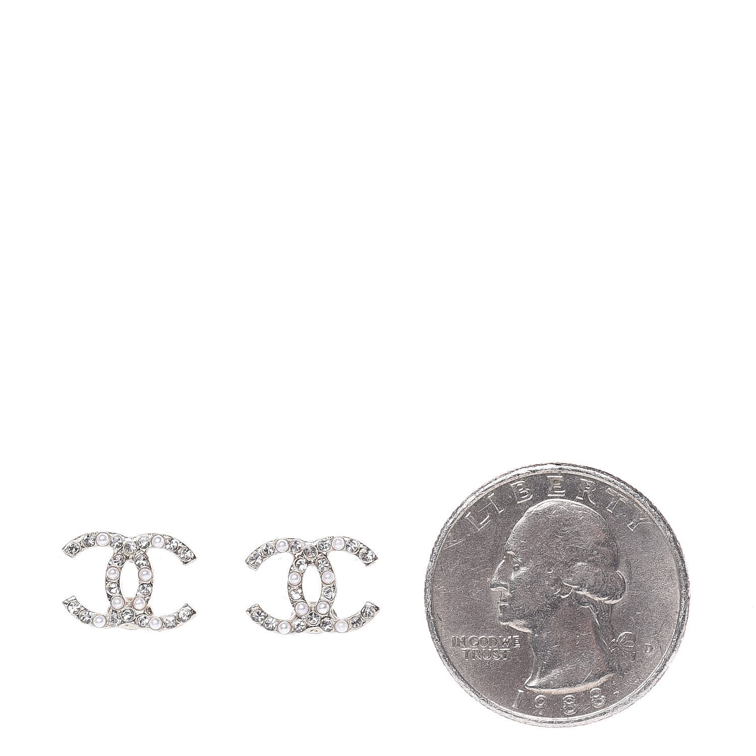 Chanel Pearl Crystal CC Charms Stud Earrings Light Gold 3 of 6