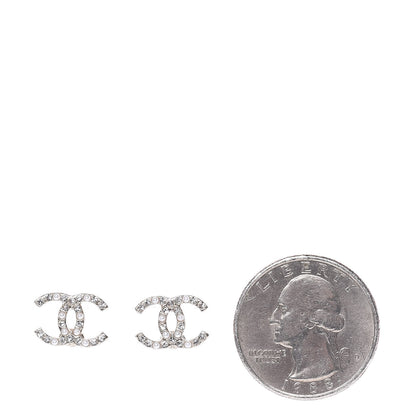 Chanel Pearl Crystal CC Charms Stud Earrings Light Gold 3 of 6