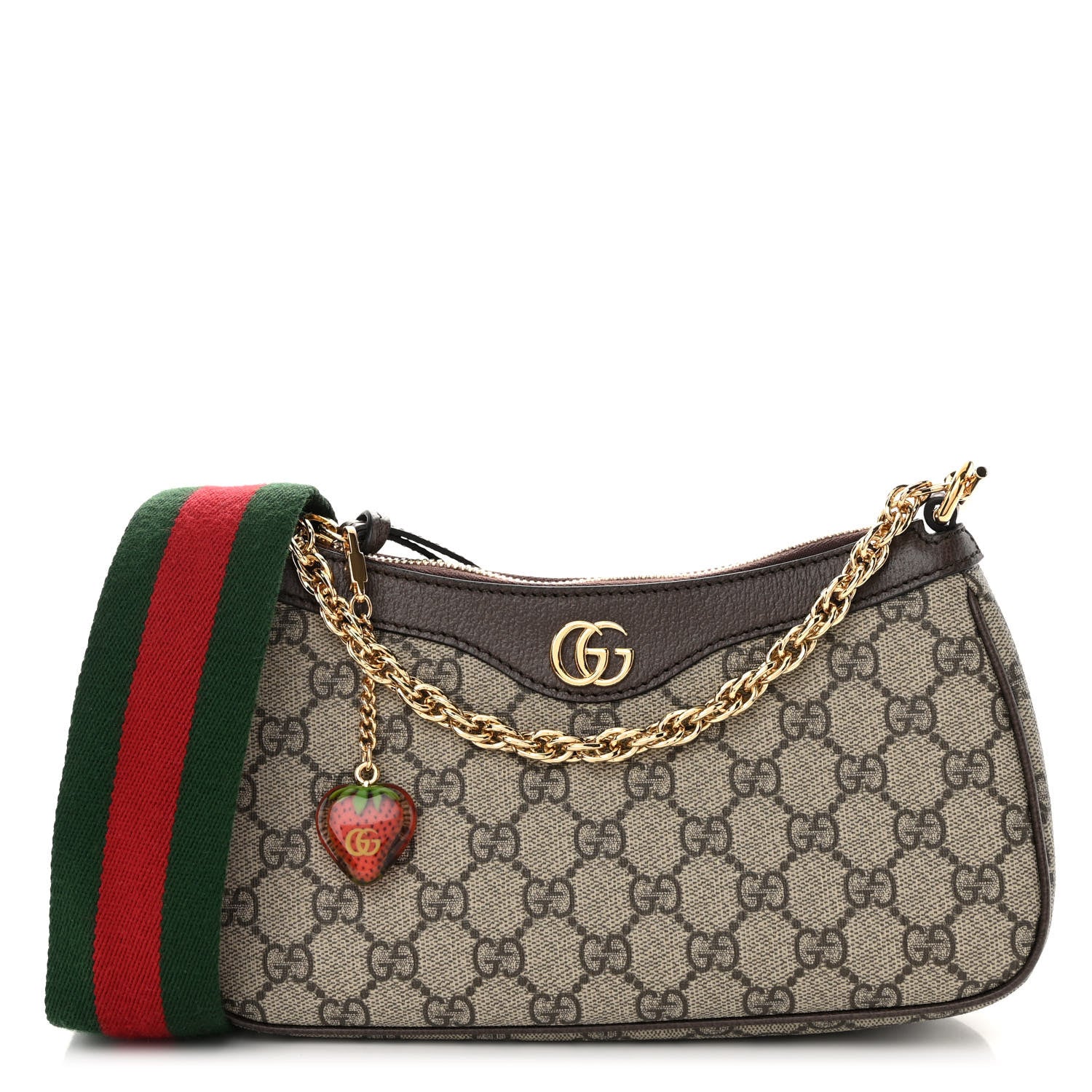 Gucci GG Supreme Monogram Textured Dollar Calfskin Web Small Ophidia GG Handbag Beige Ebony New Acero 1 of 12