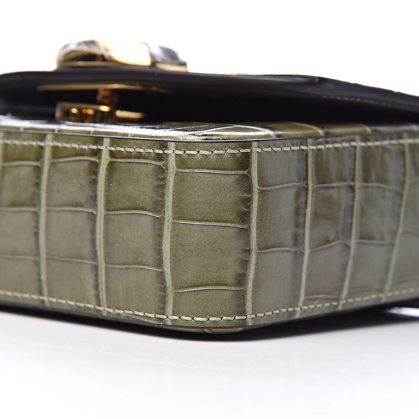 Calfskin Crocodile Embossed Mini C Double Carry Misty Forest