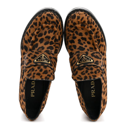 Prada Calf Hair Metal Triangle Logo Double Chocolate Loafers 39 Honey 2 of 8