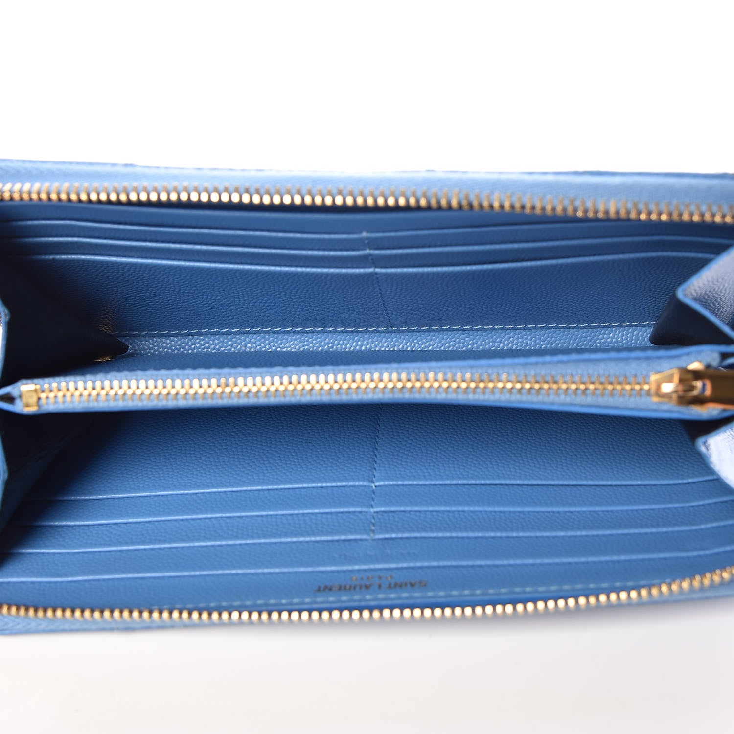 Saint Laurent Grain De Poudre Matelasse Chevron Monogram Zip Around Wallet Blue Clair 5 of 9