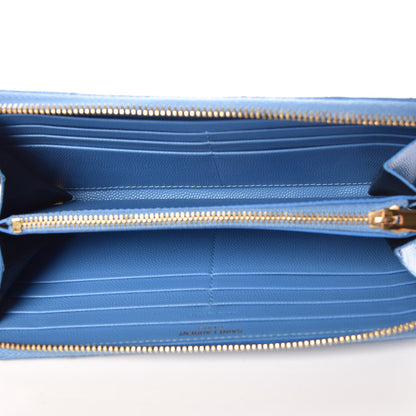 Saint Laurent Grain De Poudre Matelasse Chevron Monogram Zip Around Wallet Blue Clair 5 of 9