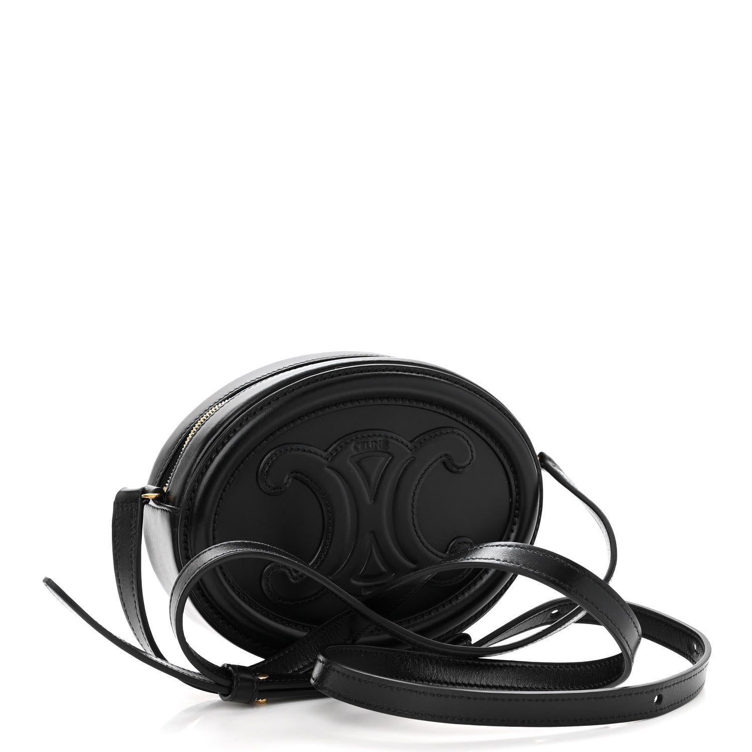 Celine Smooth Calfskin Cuir Triomphe Oval Bag Black 3 of 8