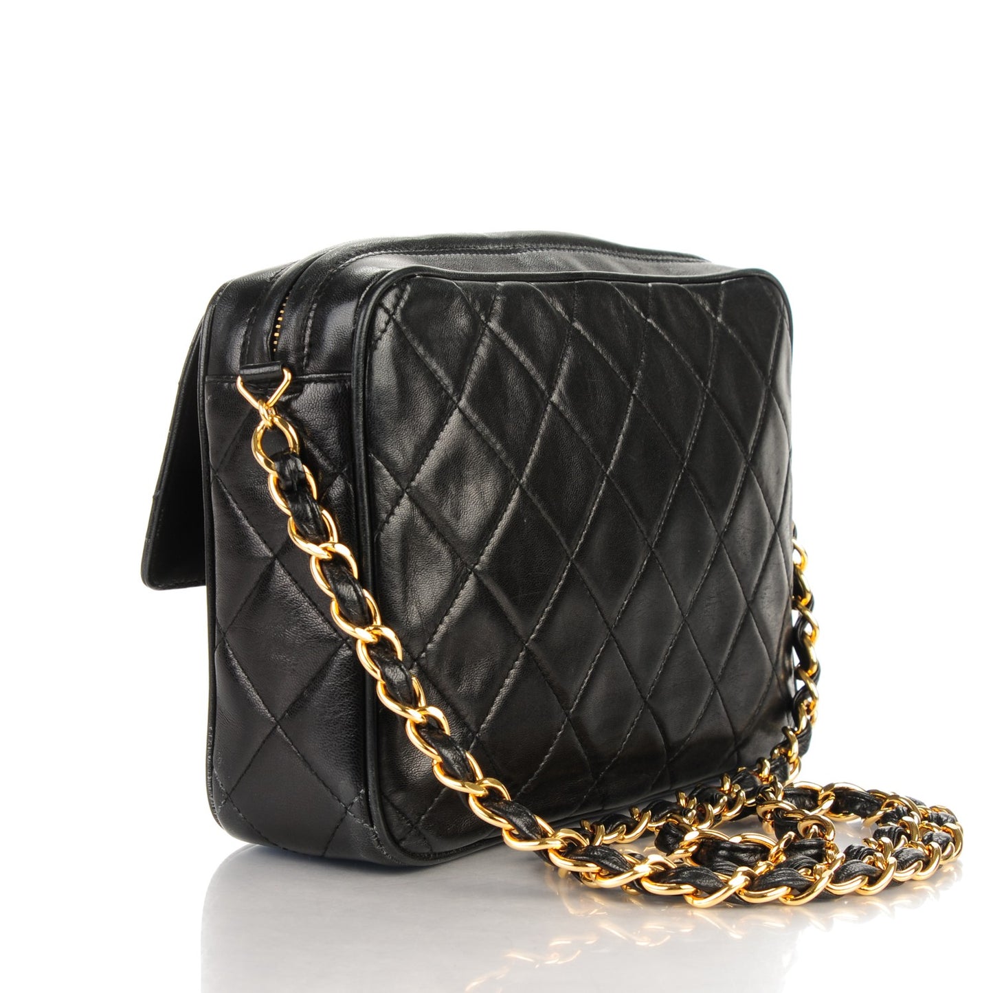 Lambskin Quilted Tassel Flap Camera Case Black