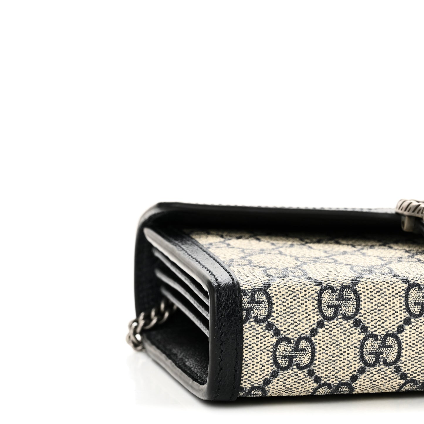 GG Supreme Monogram Textured Dollar Calfskin Mini Dionysus Chain Wallet Beige Blue