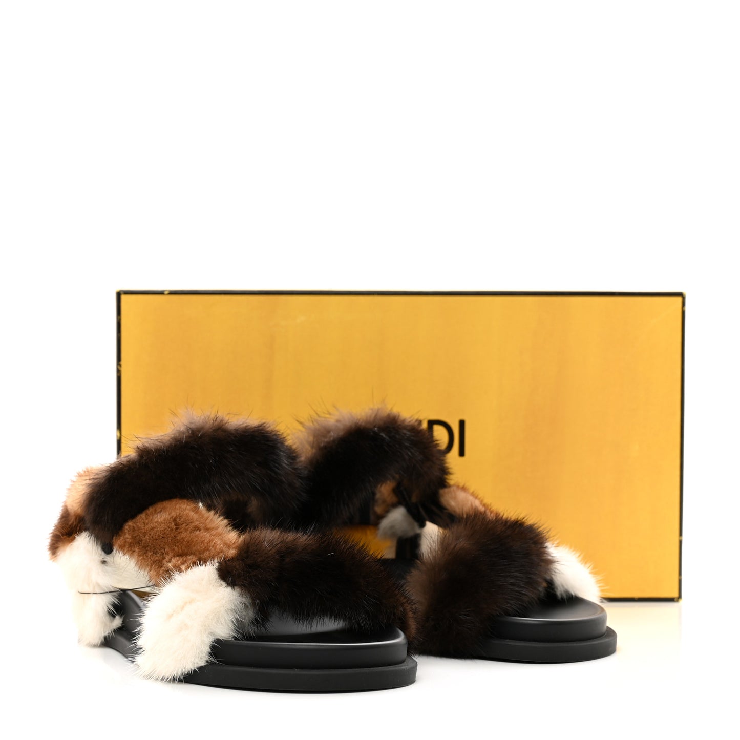 Mink Fur FF Fendi Feel Sandals 37 Mogano Brown Perla Tobacco Black