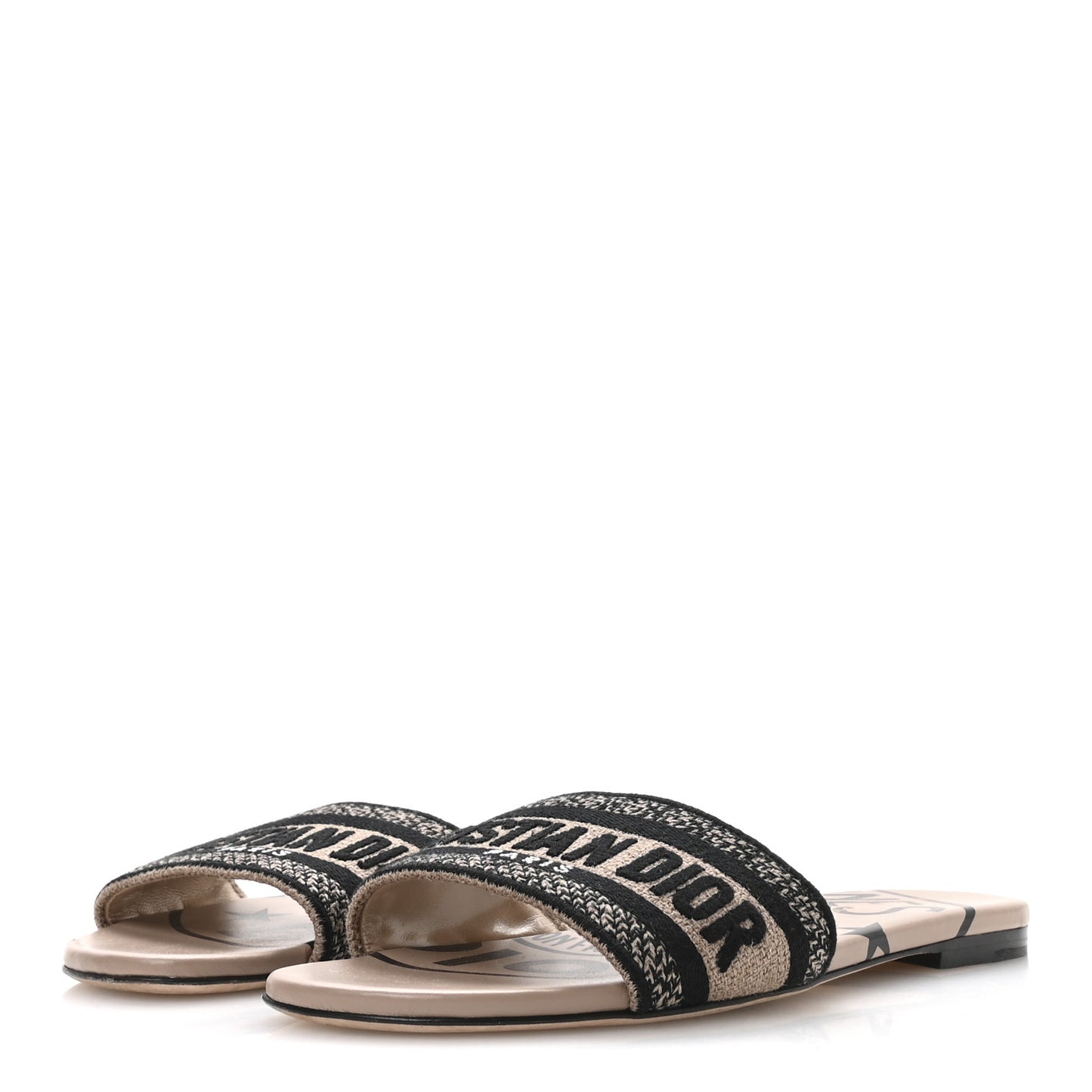 Canvas Union Embroidered Dway Flat Slide Sandals 38 Fard