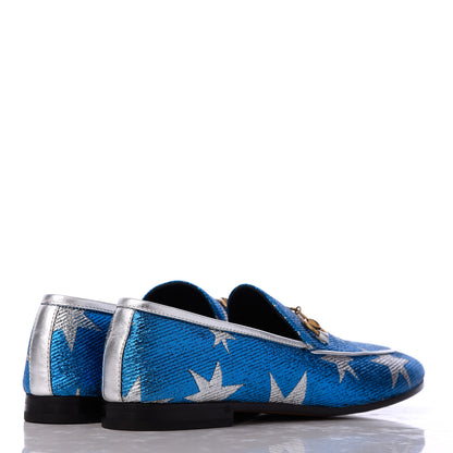 Gucci Lurex Calfskin Starry Sky Womens Jordaan Loafers 39 Bluette Silver 4 of 16