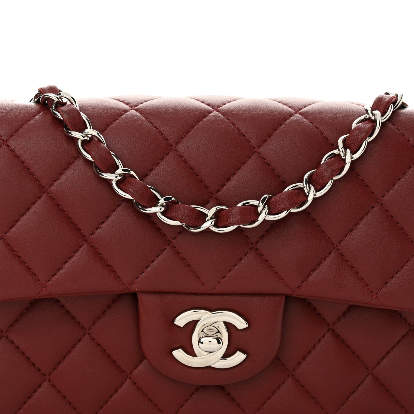 Lambskin Quilted Mini Rectangular Flap Burgundy