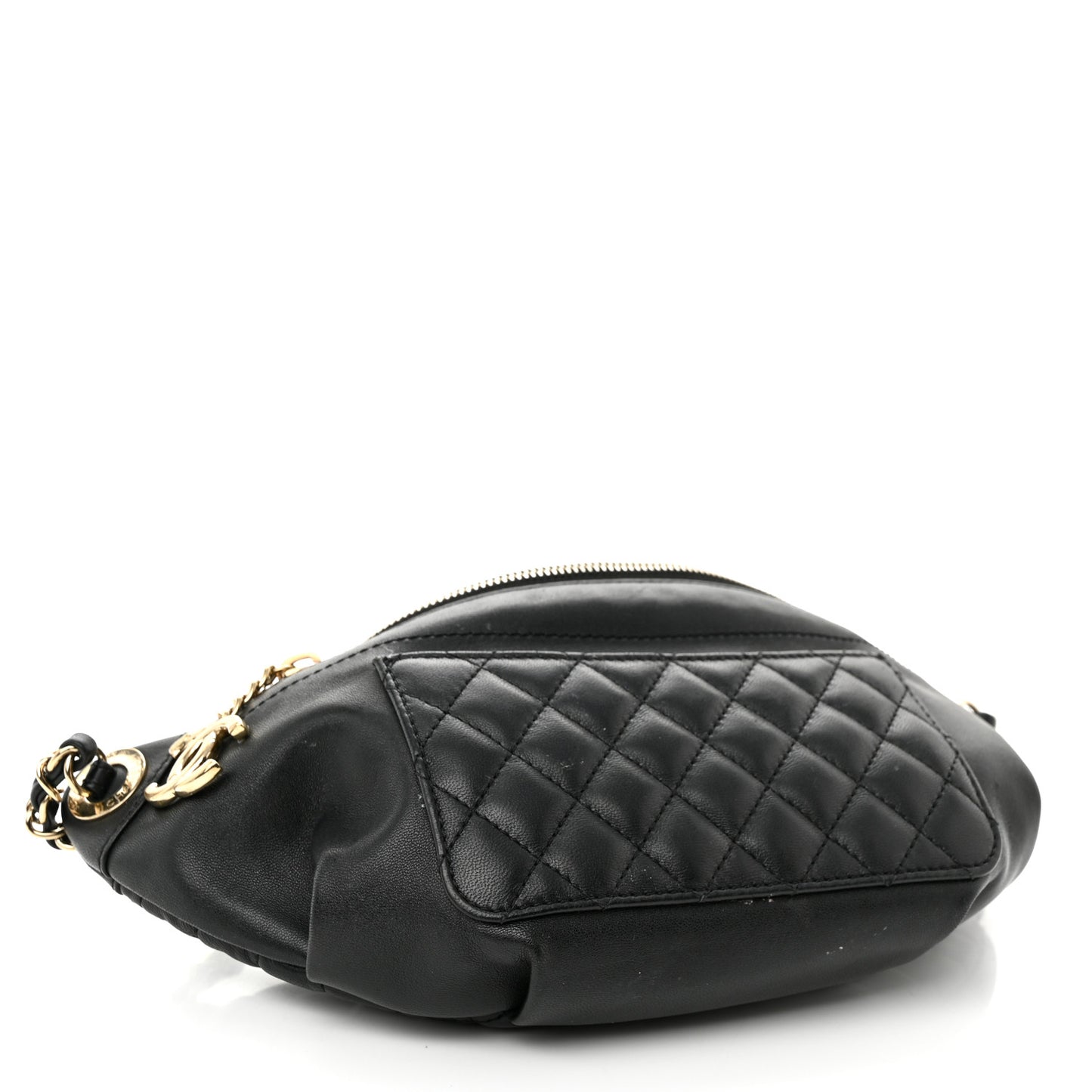 Lambskin Quilted Waist Bag Fanny Pack Black