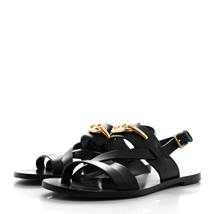 Valentino Garavani Calfskin VLogo Gate Sandals 37 Black 4 of 10