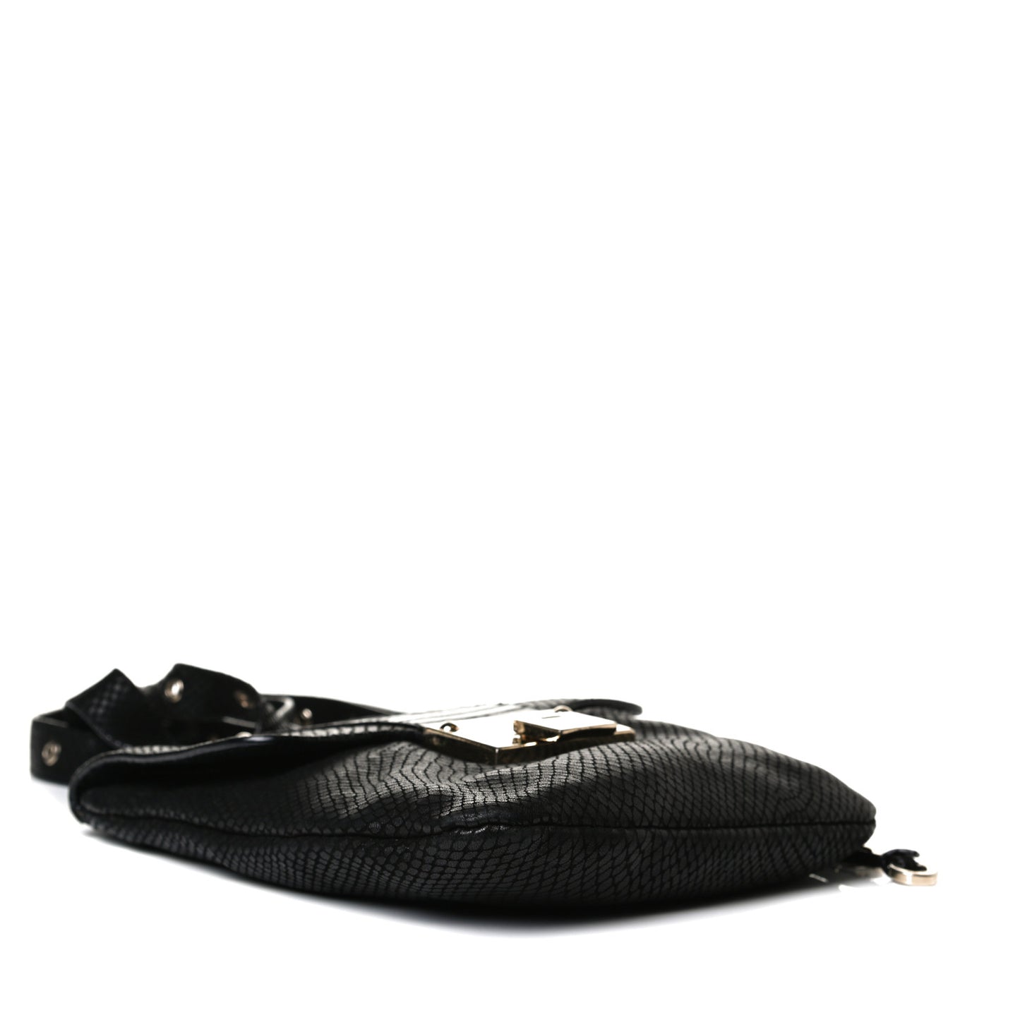 Snakeskin Embossed Calfskin Crossbody Black