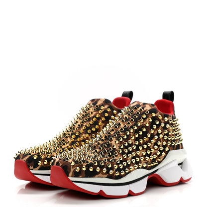 Christian Louboutin Neoprene Leopard Spike Sock Donna Flat Sneakers 38 Black Marron 3 of 8