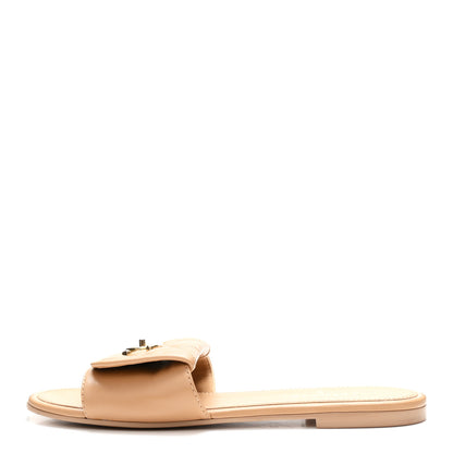 Chanel Lambskin Quilted Turnlock Flat Mules 39 Beige 1 of 10