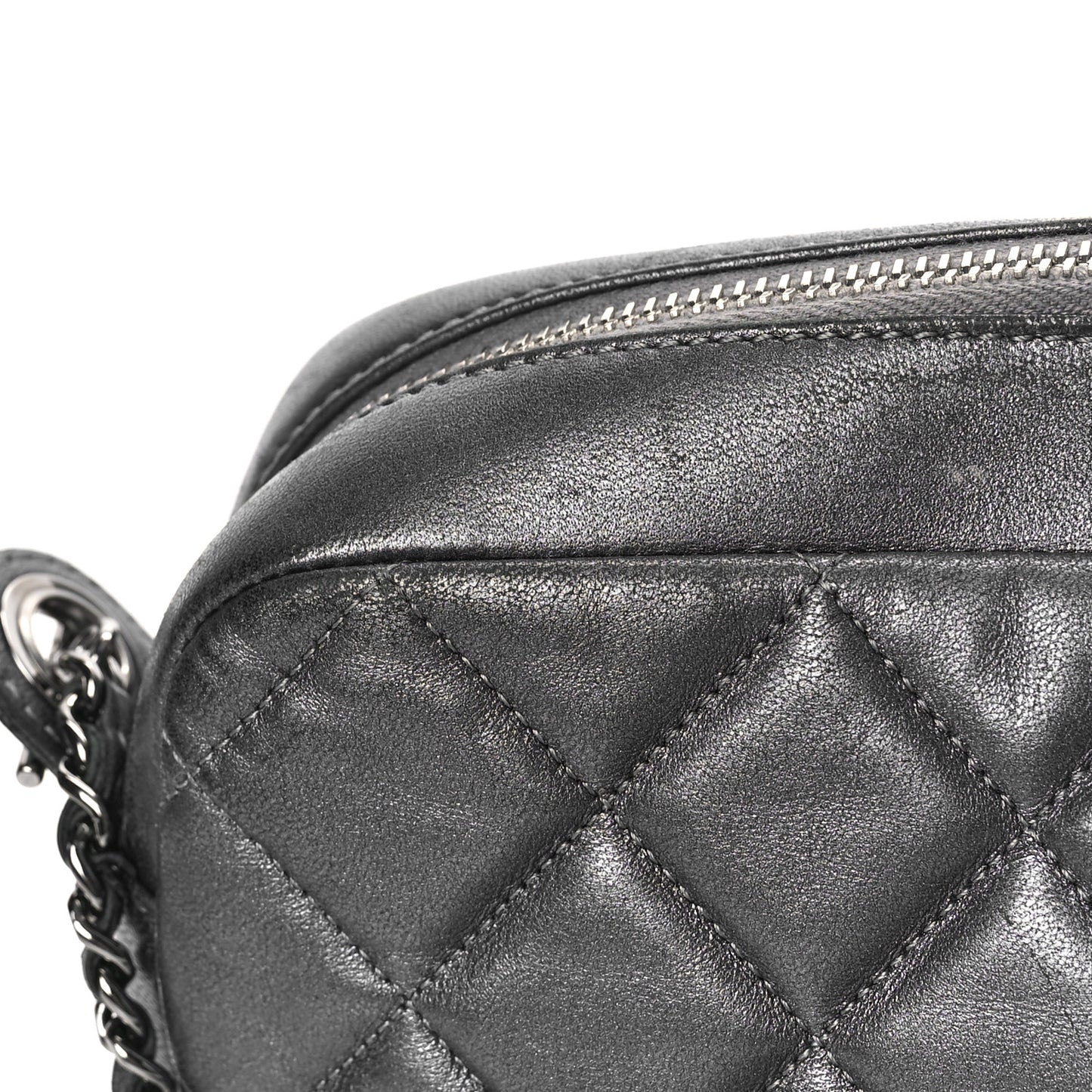Metallic Calfskin Quilted Small Ballerine Camera Case Grey