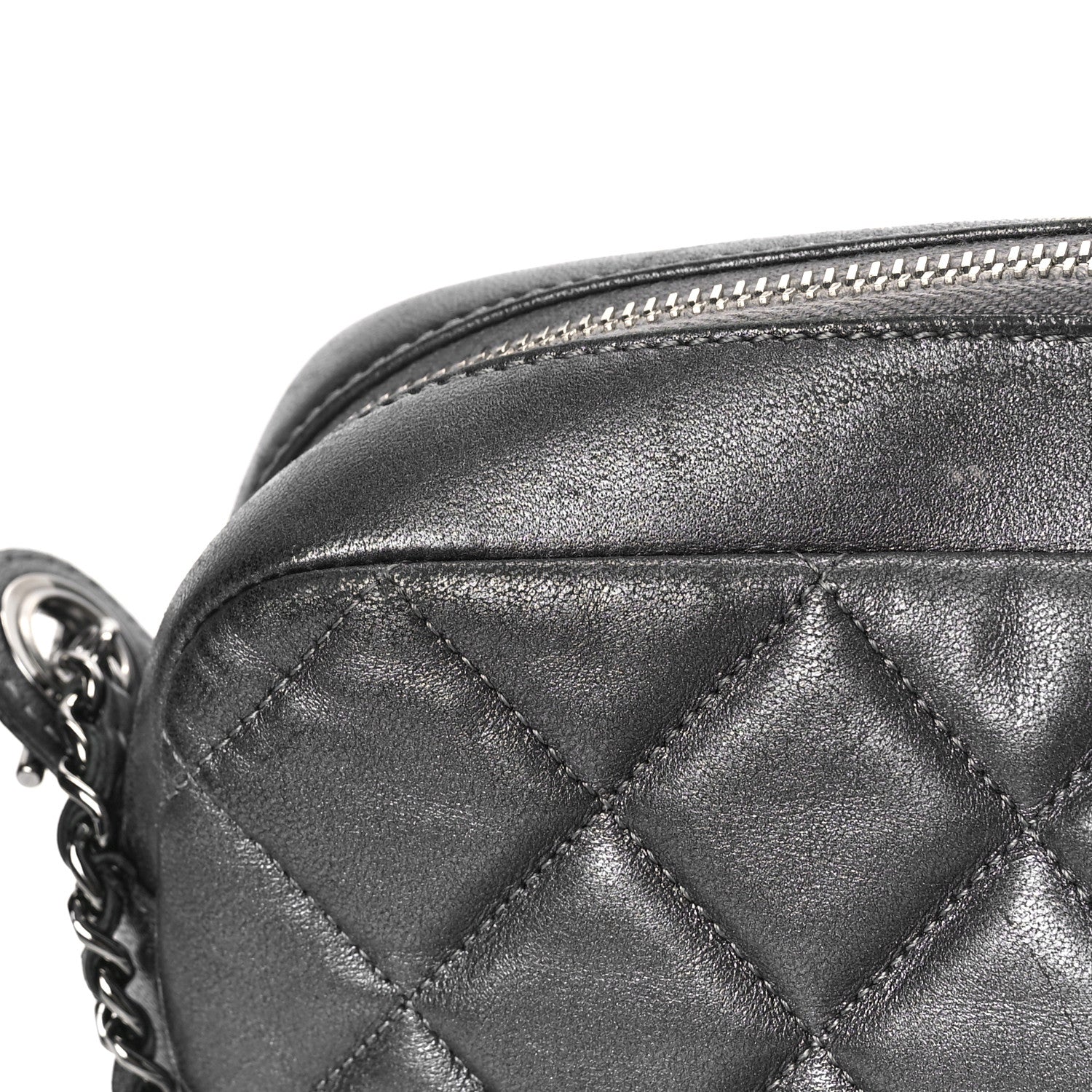 Chanel Metallic Calfskin Quilted Small Ballerine Camera Case Grey 13 of 15