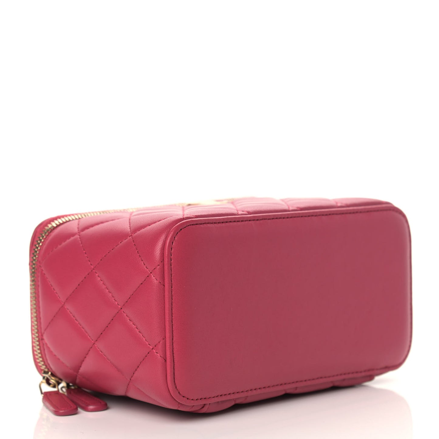 Lambskin Quilted Small Top Handle Vanity Case With Chain Dark Pink