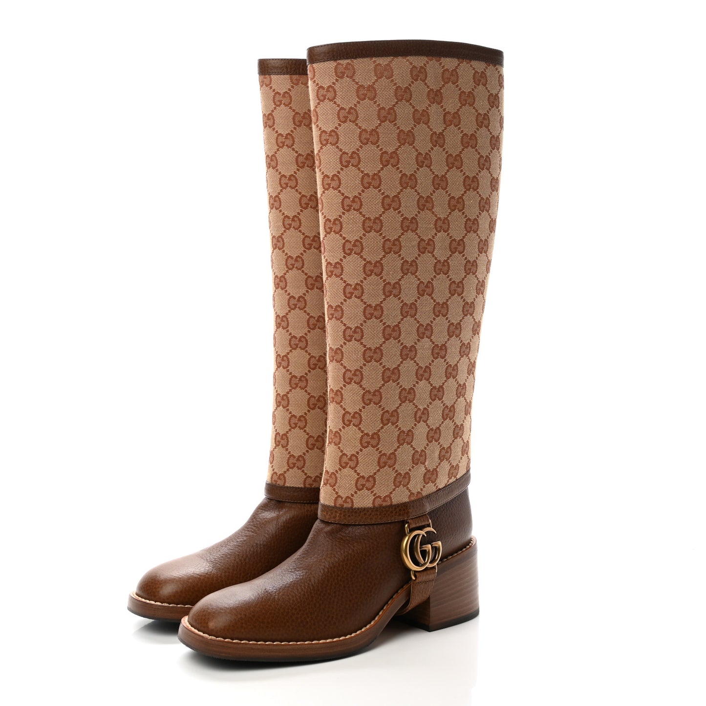 GG Monogram Calfskin Lola Tall Boots 37.5 Beige Ruggine Cuir