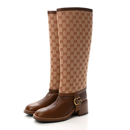 Gucci GG Monogram Calfskin Lola Tall Boots 37.5 Beige Ruggine Cuir 3 of 10
