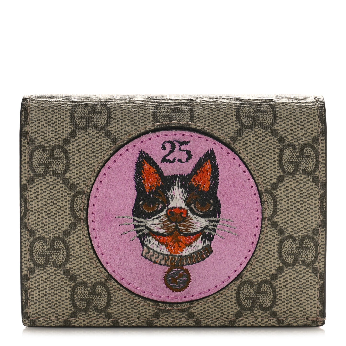 GG Supreme Monogram Bosco Patch Card Case Wallet Beige