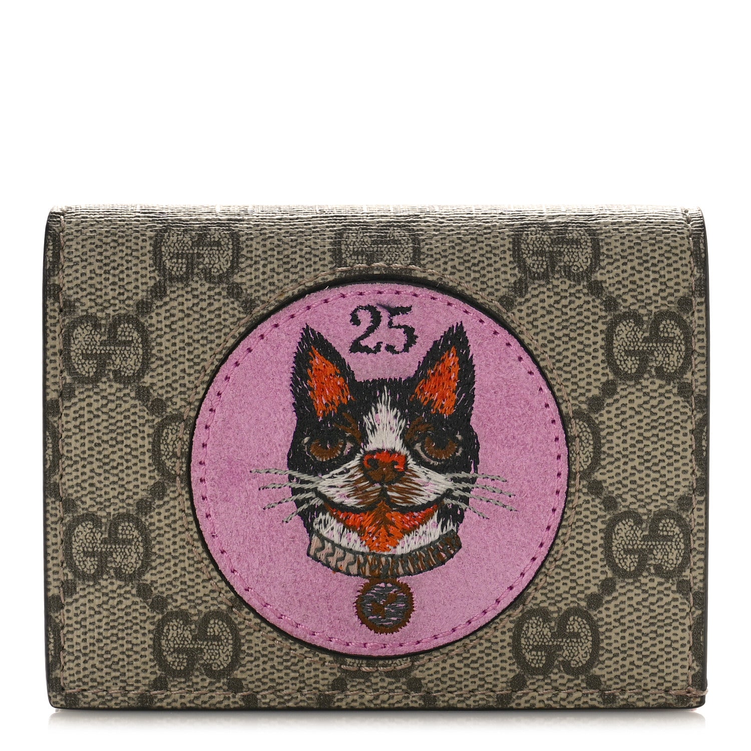 Gucci GG Supreme Monogram Bosco Patch Card Case Wallet Beige 1 of 8