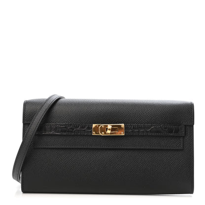 Hermes Epsom Shiny Alligator Touch Kelly Wallet To Go Black 1 of 4