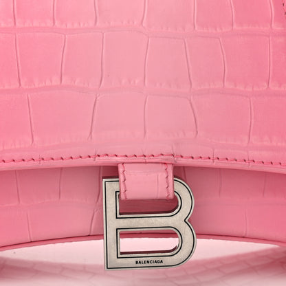 Balenciaga Calfskin Crocodile Embossed Degrade Small Hourglass Top Handle Bag Sweet Pink 8 of 12