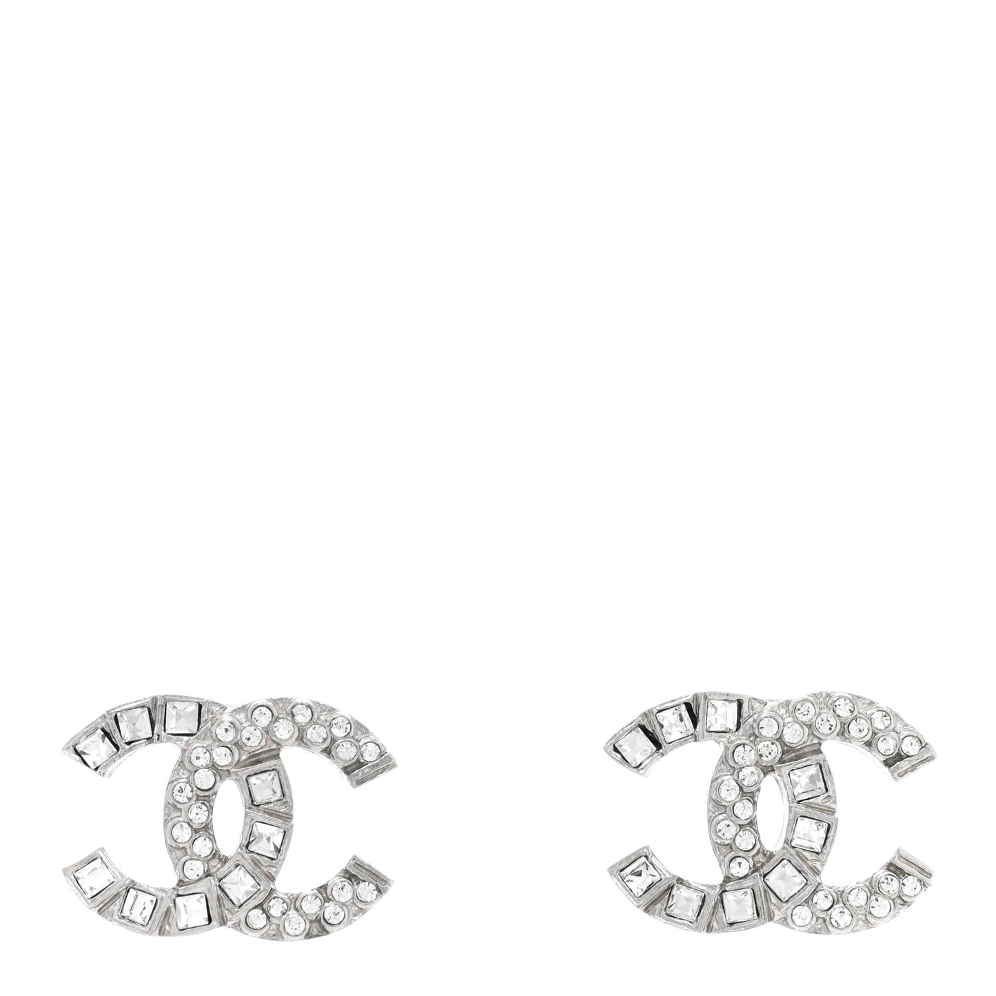 Baguette Crystal CC Earrings Silver