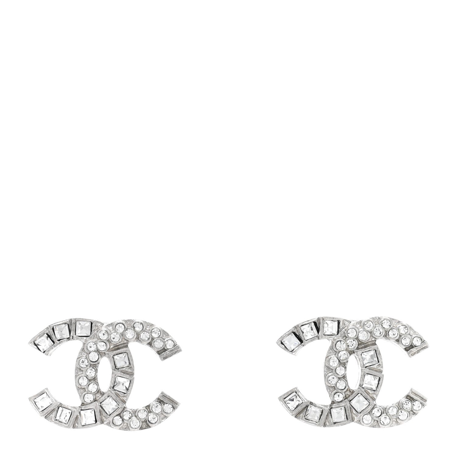 Chanel Baguette Crystal CC Earrings Silver 1 of 4