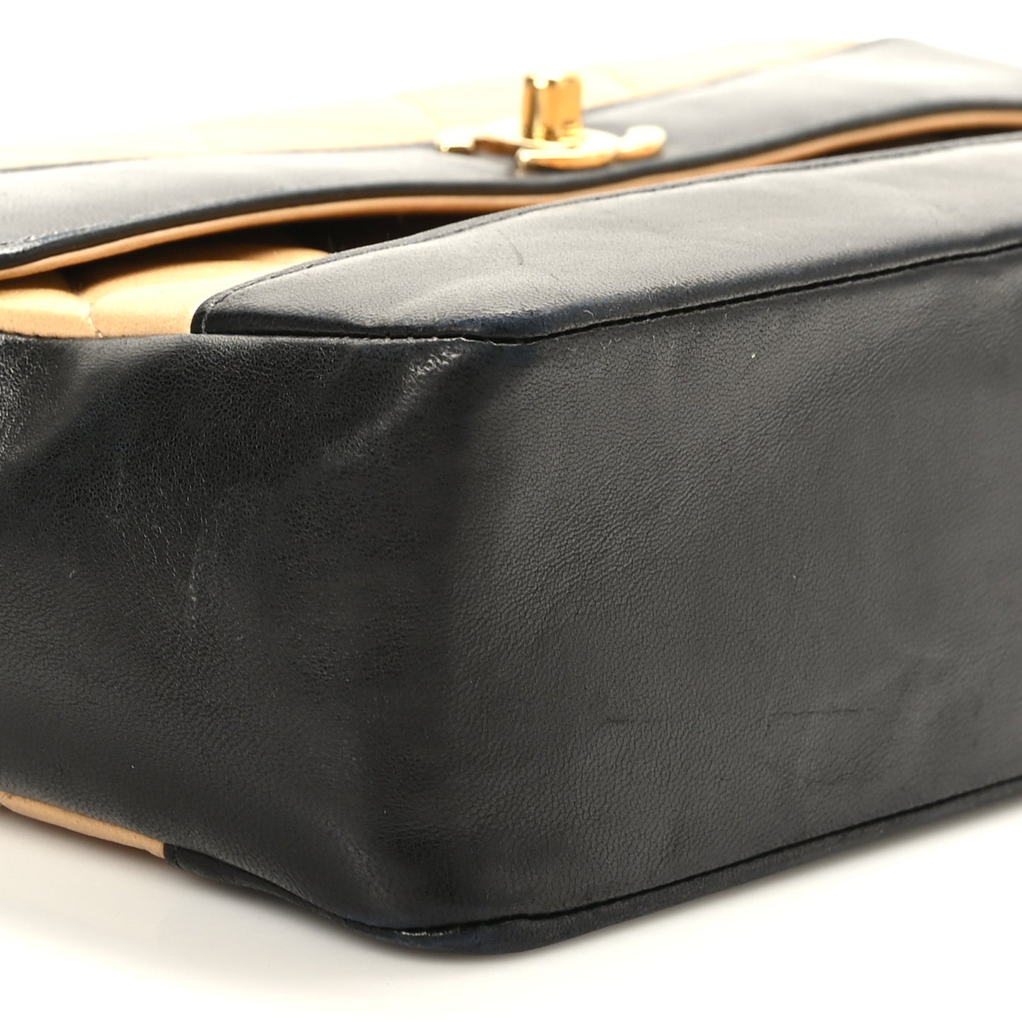 Lambskin Quilted Medium Single Flap Beige Black