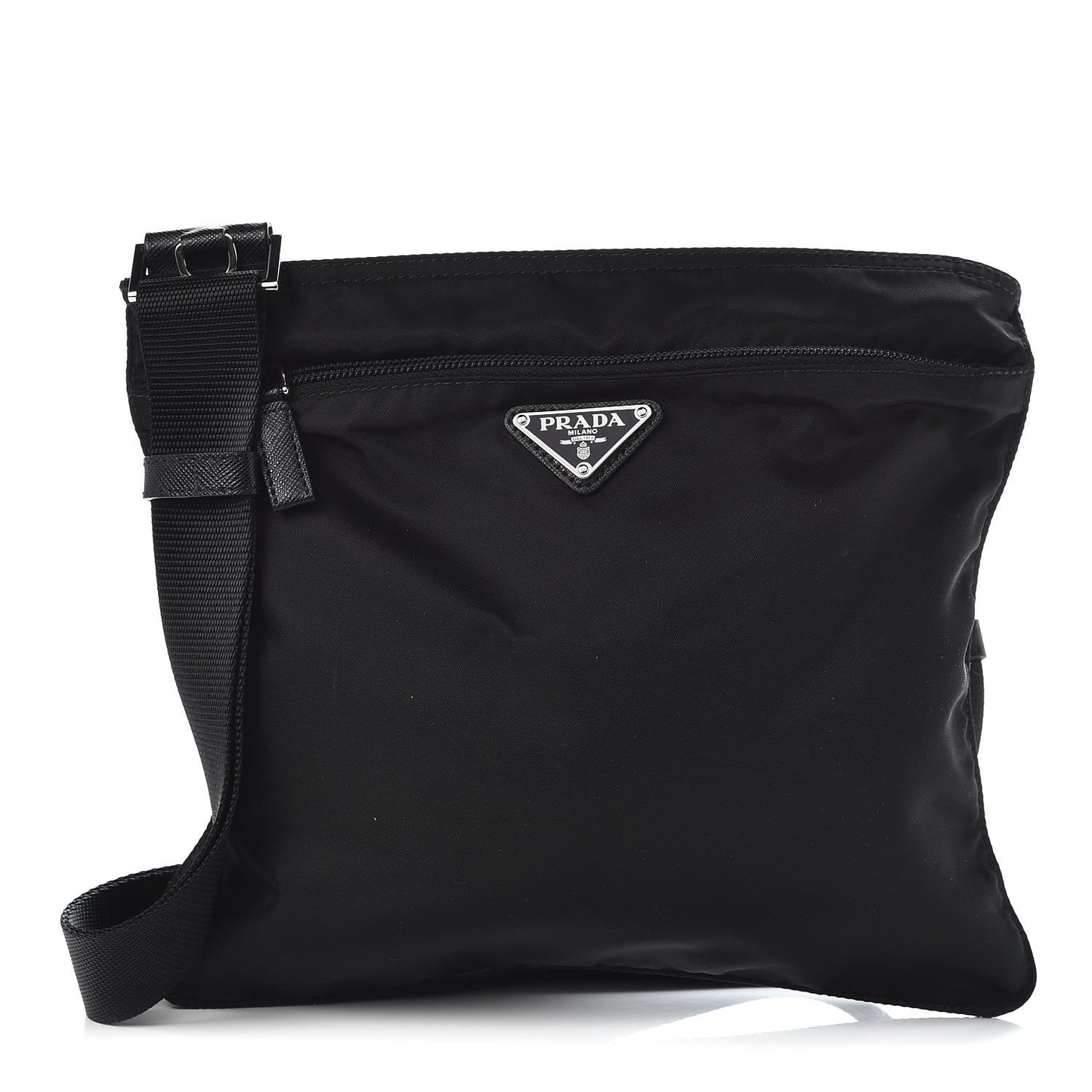 Nylon Flat Messenger Bag Black