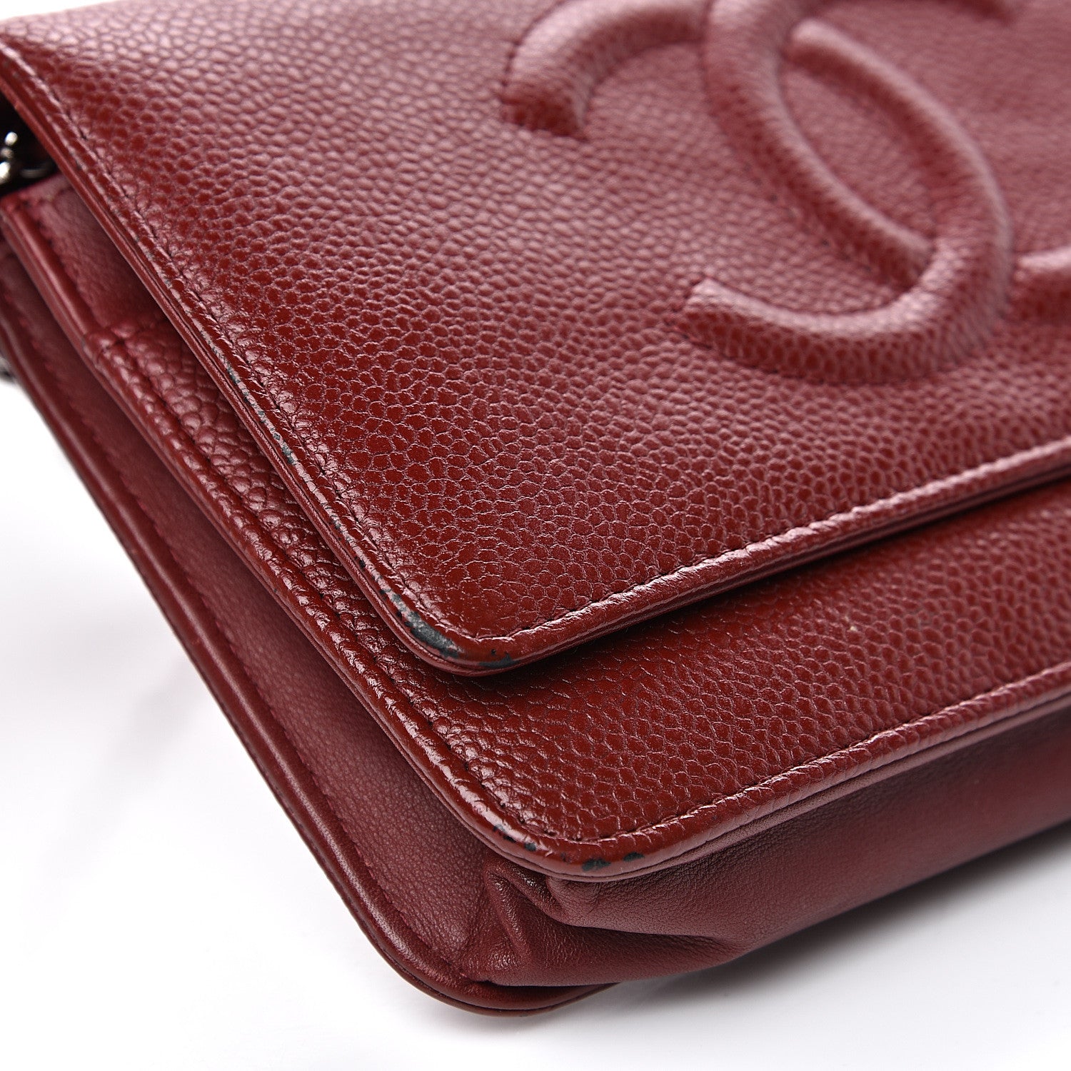 Chanel Caviar Timeless CC Wallet on Chain WOC Dark Red 8 of 16