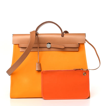 Hermes Vache Hunter Toile Herbag Zip 39 MM Jaune D'or Natural 11 of 11