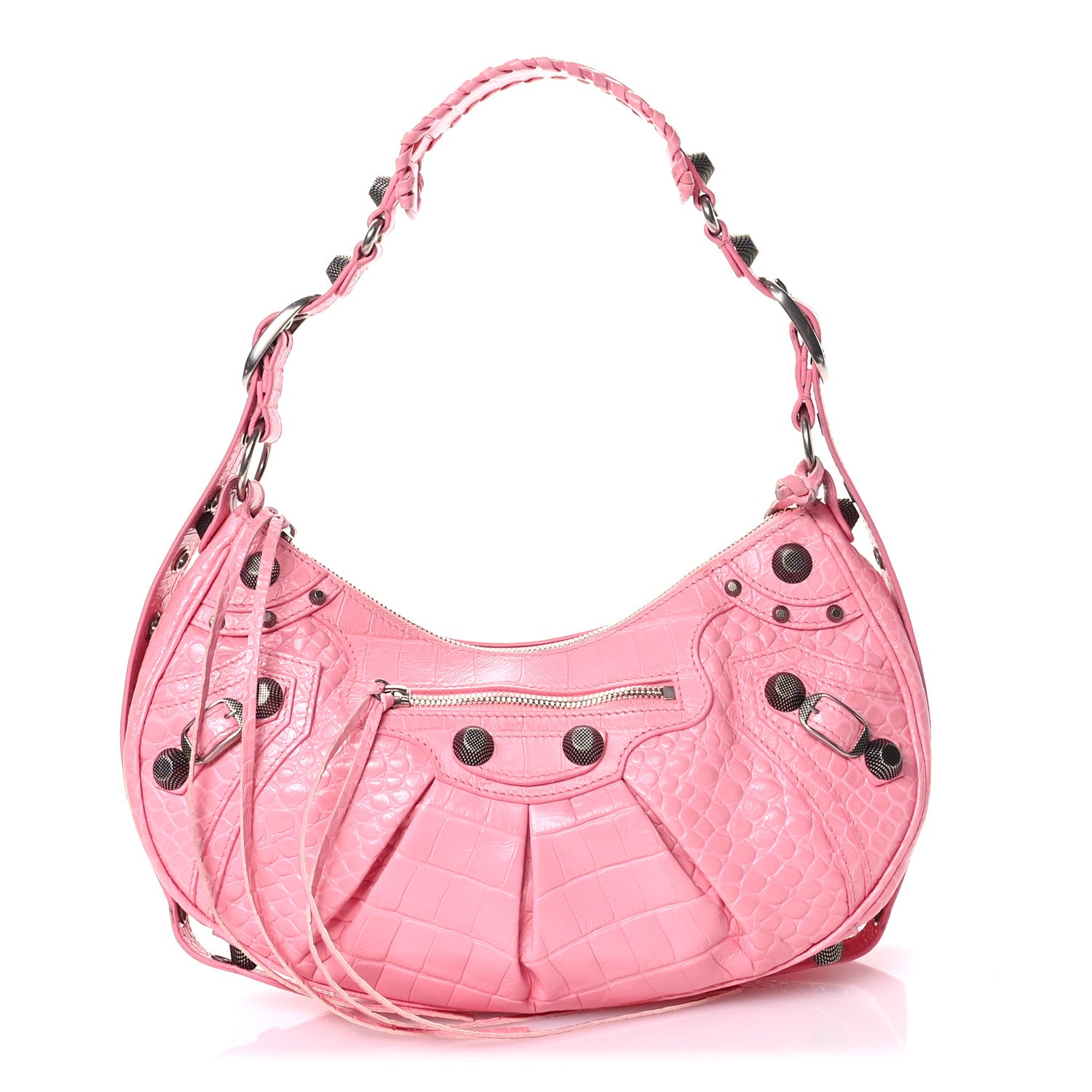 Balenciaga Extra Supple Calfskin Crocodile Embossed Small Le Cagole Shoulder Bag Sweet Pink 1 of 13