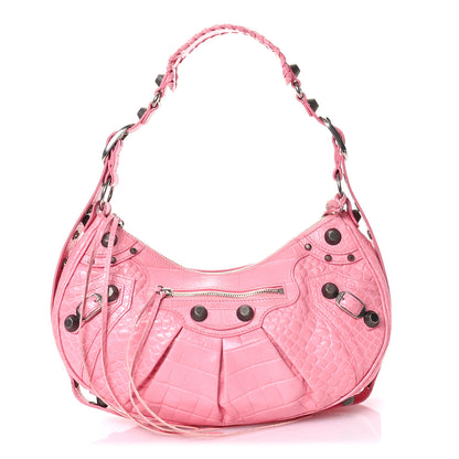 Balenciaga Extra Supple Calfskin Crocodile Embossed Small Le Cagole Shoulder Bag Sweet Pink 1 of 13