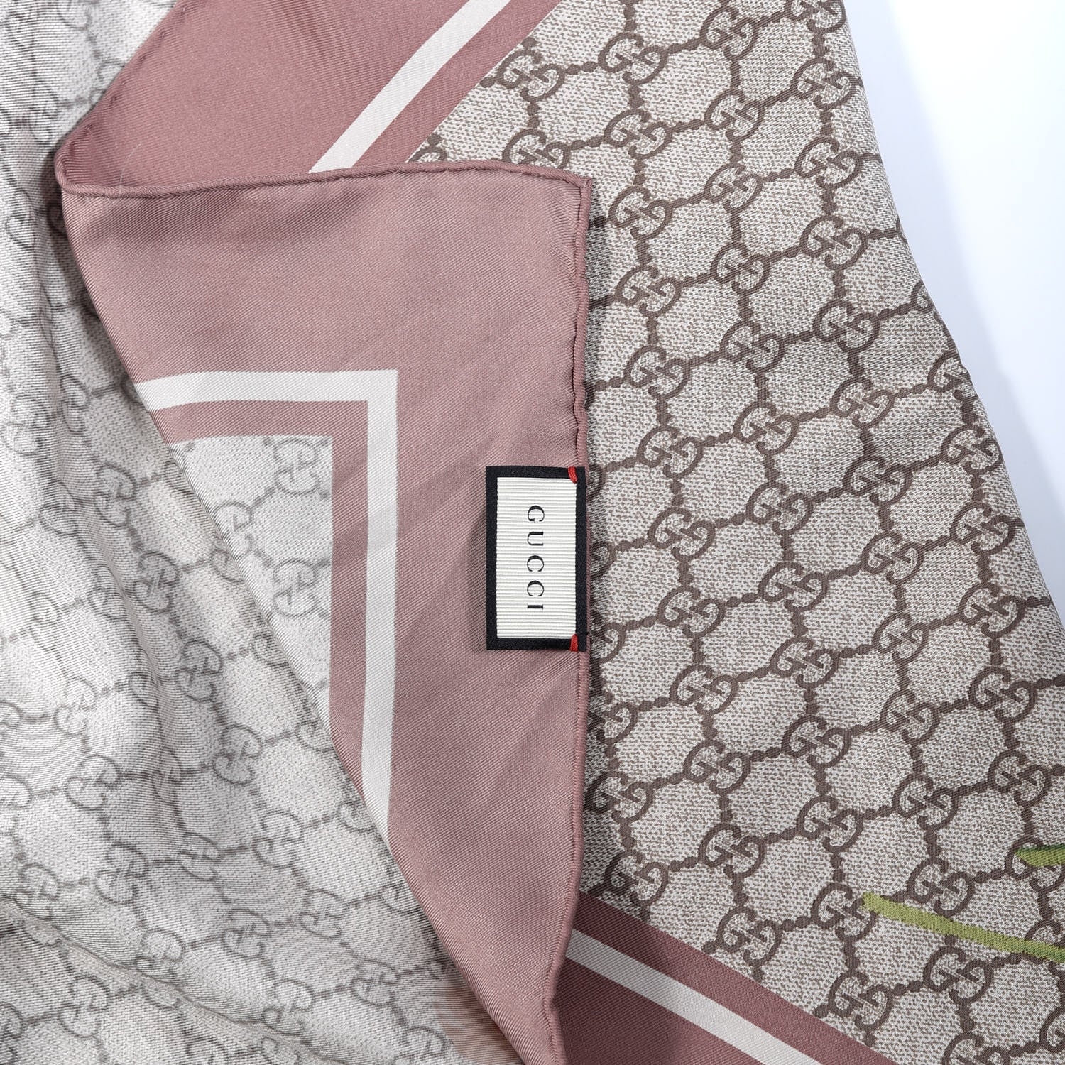 Gucci Silk Twill Monogram Folert Square Scarf Mauve Light Brown 3 of 3