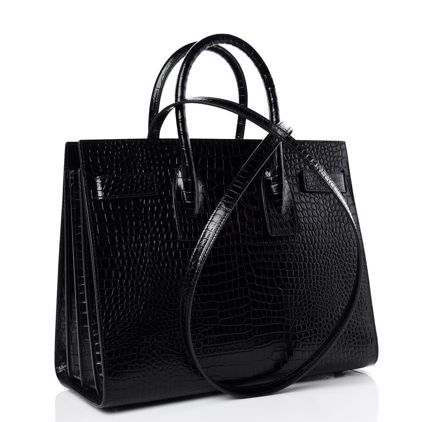 Calfskin Crocodile Embossed Small Sac de Jour Black