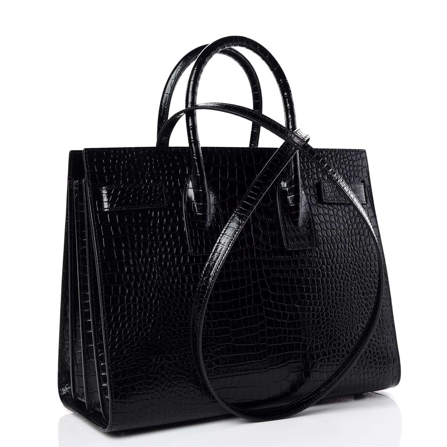 Saint Laurent Calfskin Crocodile Embossed Small Sac de Jour Black 4 of 11