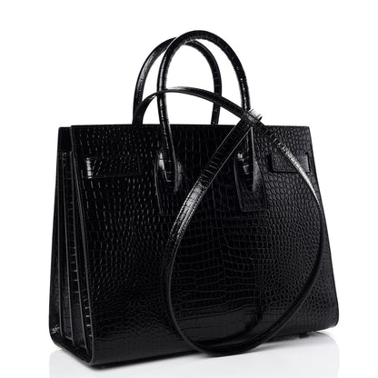 Saint Laurent Calfskin Crocodile Embossed Small Sac de Jour Black 4 of 11