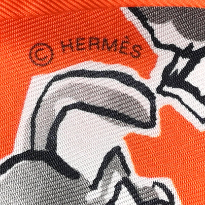 Hermes Silk Chevaux En Liberte Twilly Orange Gris Argent 5 of 5