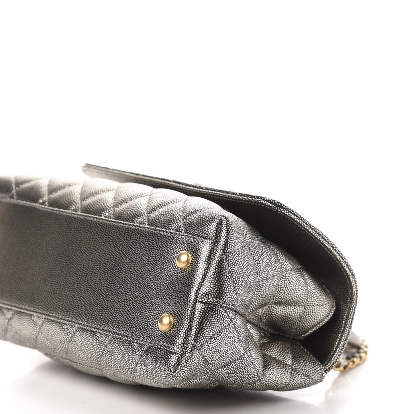 Metallic Caviar Quilted Mini Coco Handle Flap Silver