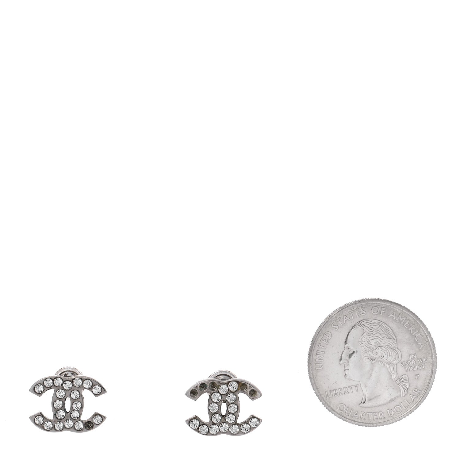Chanel Crystal Mini Timeless CC Earrings Silver 2 of 7