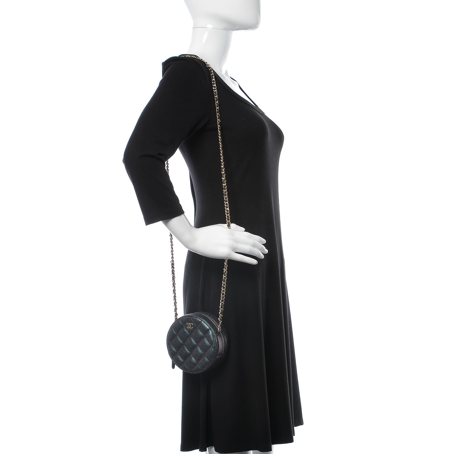Chanel Iridescent Caviar Quilted Round Clutch With Chain Black 2 of 8