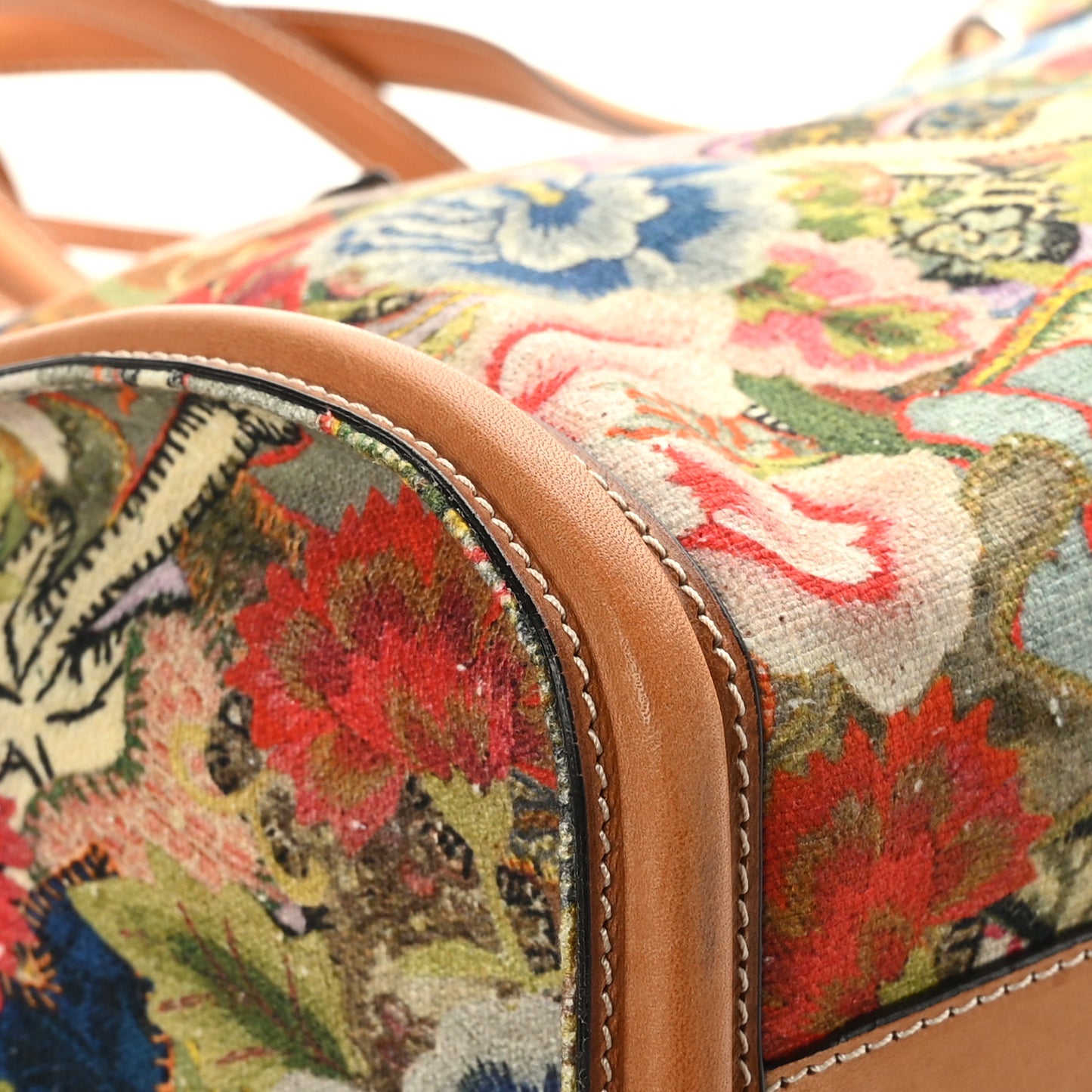 Printed Canvas Floral Embroidered Small Skull Padlock Zip Around Tote Multicolor